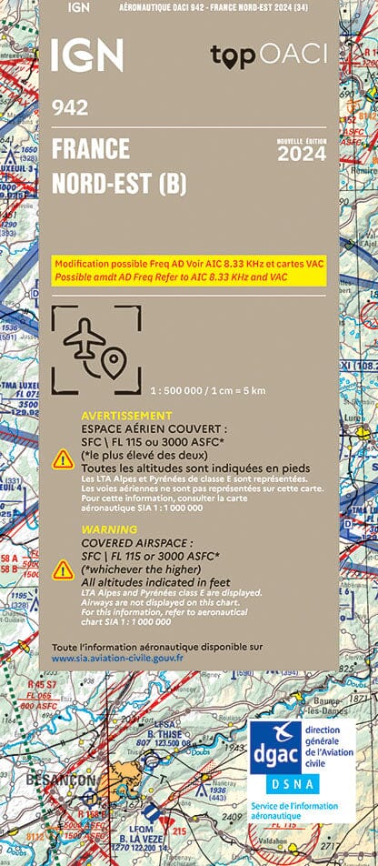 Carte aéronautique OACI 942 - France Nord-est 2024 | IGN carte pliée IGN 
