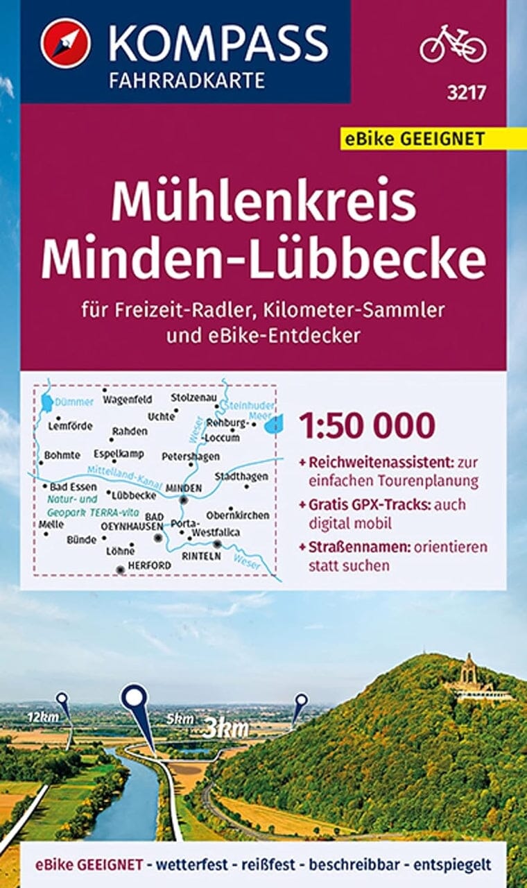 Carte cycliste n° F3217 - Muhlennkreis Minden, Lubbecke (Allemagne) | Kompass carte cycliste Kompass