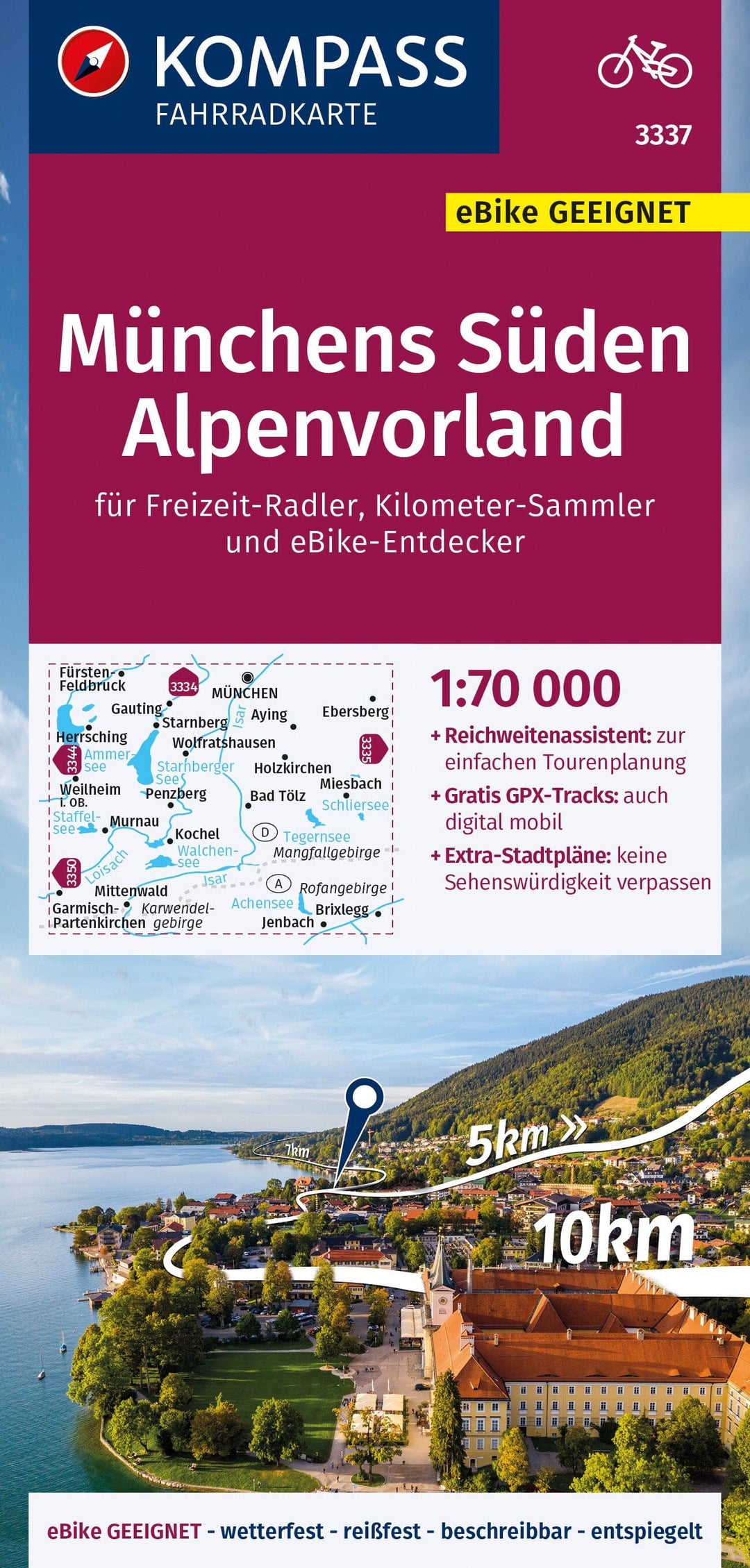 Carte cycliste n° F3337 - Münchens Süden, Alpenvorland (Allemagne) | Kompass carte pliée Kompass