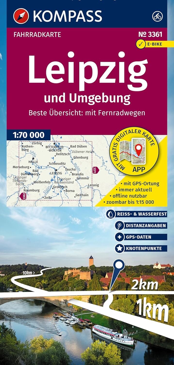 Carte cycliste n° F3361 - Leipzig & environs (Allemagne) | Kompass carte cycliste Kompass