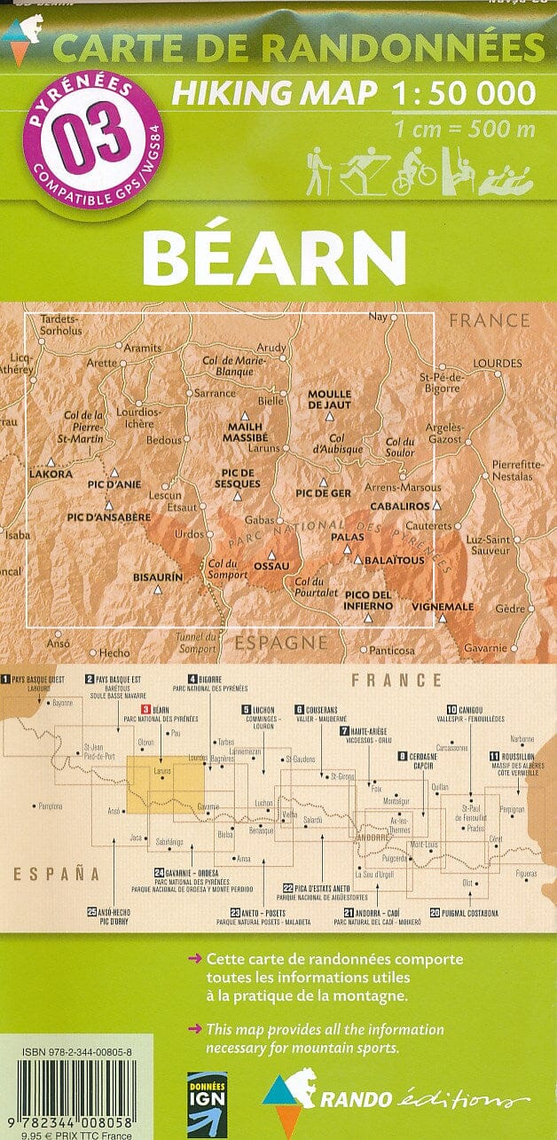 Carte de randonnée n° 3 - Béarn (Pyrénées) | Rando Editions carte pliée Rando Editions 