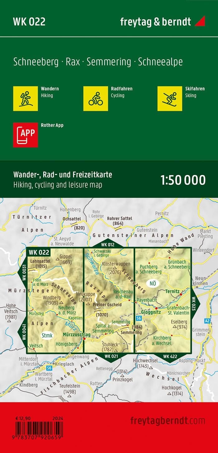 Carte de randonnée - Semmering - Rax - Schneeberg - Schneealpe (Alpes autrichiennes), n° WK022 | Freytag & Berndt carte pliée Freytag & Berndt 