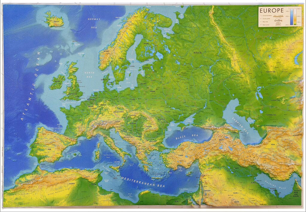Carte d'Europe relief / Carte d'Europe politique: Carte murale