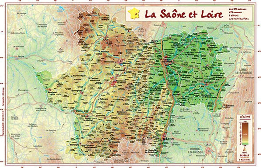 Carte en relief petit format - Saône et Loire - 21,6 X 31,4 cm carte relief petit format Reliefs Editions