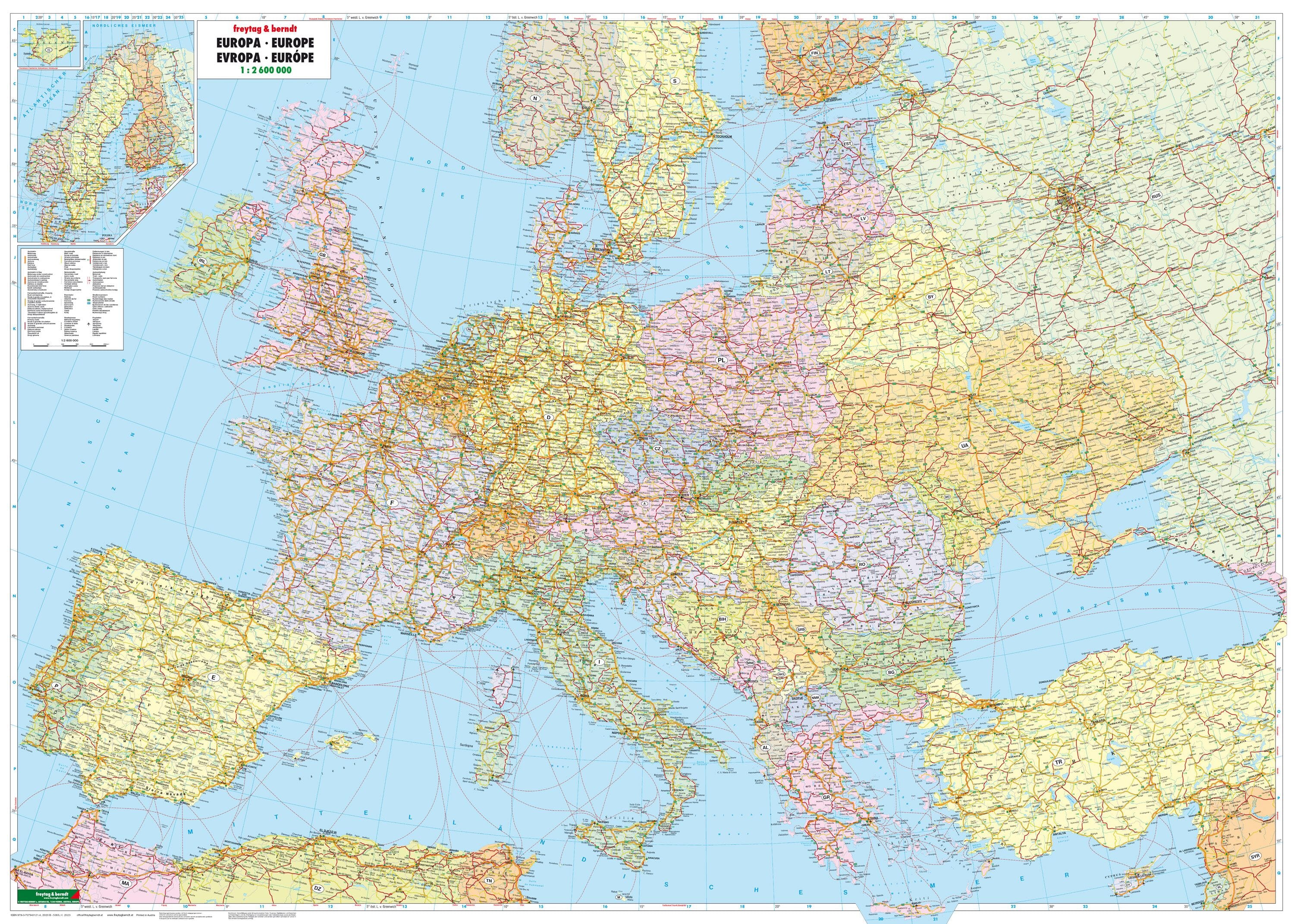 Grande carte murale de l'Europe politique - 118.9 cm x 84.1 cm