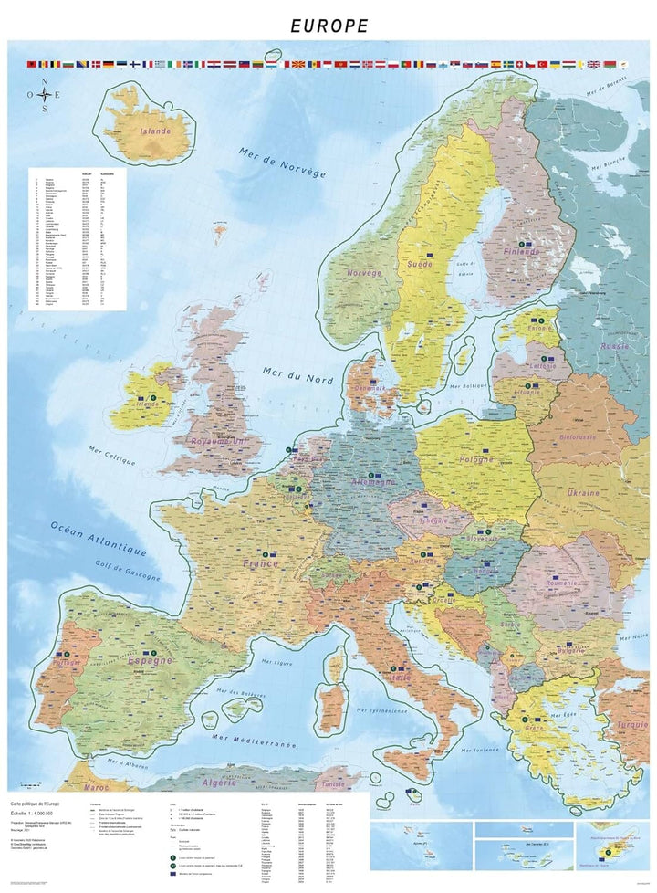 Carte murale plastifiée - Europe politique (90 x 122,5 cm), avec baguettes en bois | GeoMetro carte murale petit tube taux réduit GeoMetro 