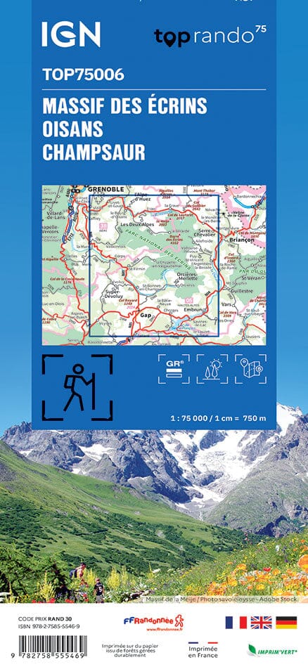 Carte TOP 75 n° 6 - Oisans, Champsaur et Massif des Ecrins (Alpes) | IGN carte pliée IGN 