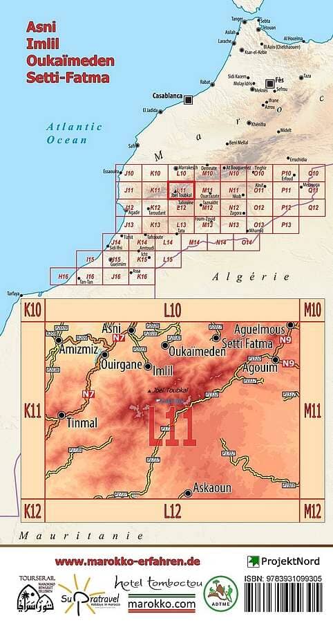 Carte touristique L11 - Asni, Imlil, Oukaïmeden, Setti-Fatma (Maroc) | Huber carte pliée Huber 