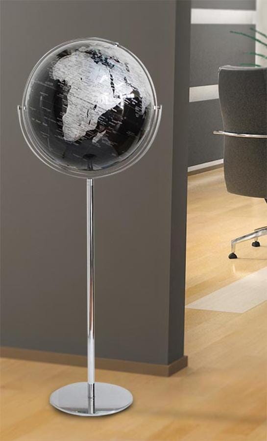 Globe sur pied de diamètre 43 cm, couleur noir et argent (en anglais)