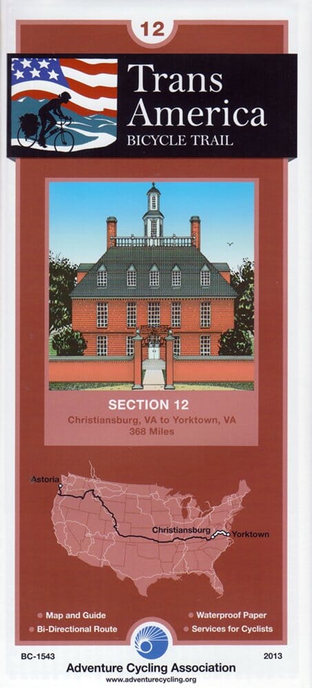 Piste cyclable Transamerica #12 : Christiansburg, Virginie - Yorktown, Virginie | Adventure Cycling Association carte pliée Adventure Cycling Association