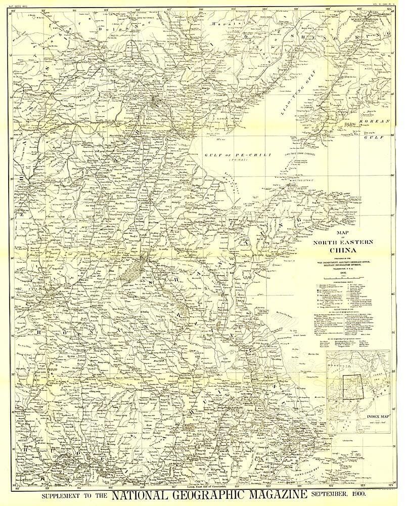 1900 Map of North Eastern China Wall Map 
