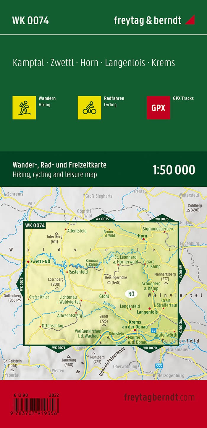 Carte de randonnée - Kamptal - Zwettl - Horn - Langenlois - Krems (Alpes autrichiennes), n° WK074 | Freytag & Berndt carte pliée Freytag & Berndt 