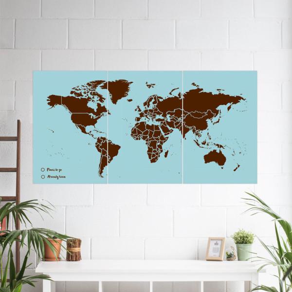 Carte du monde en liège - fond bleu, impression brun (180 x 90 cm en 3 – La  Compagnie des Cartes - Le voyage et la randonnée