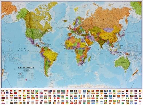 Carte du monde (état politique 2021) en français de 140 x 100 cm avec  plastification sur les deux faces : : Fournitures de bureau
