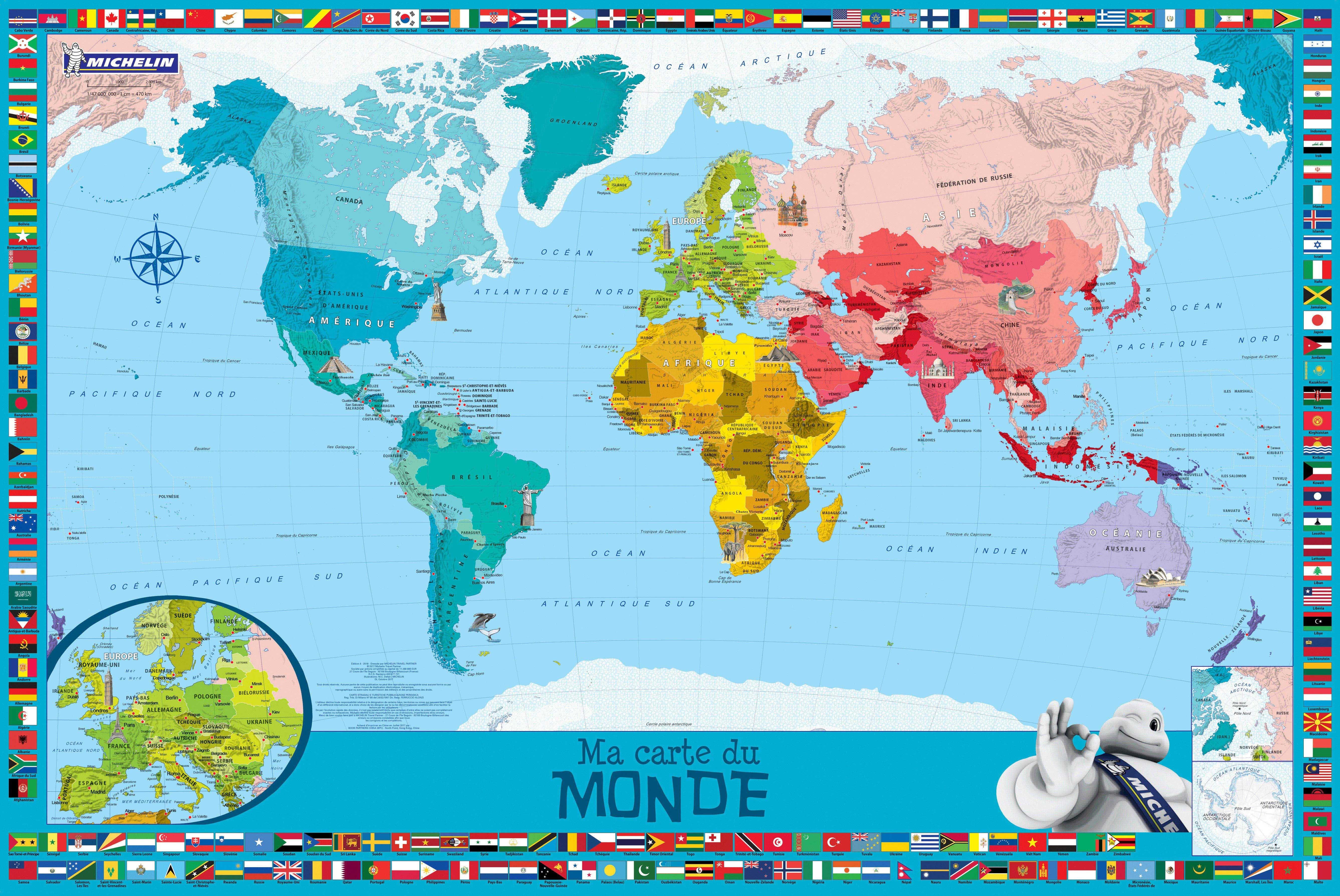 Carte du Monde en Français, Haute Qualité