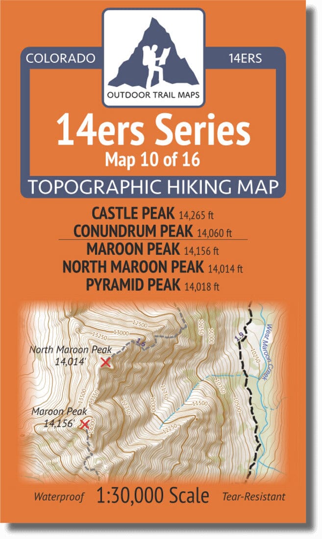 Colorado 14ers Map Series 10 of 16 - Castle, Conundrum | Maroon, North Maroon, Pyramid | Outdoor Trail Maps LLC carte pliée