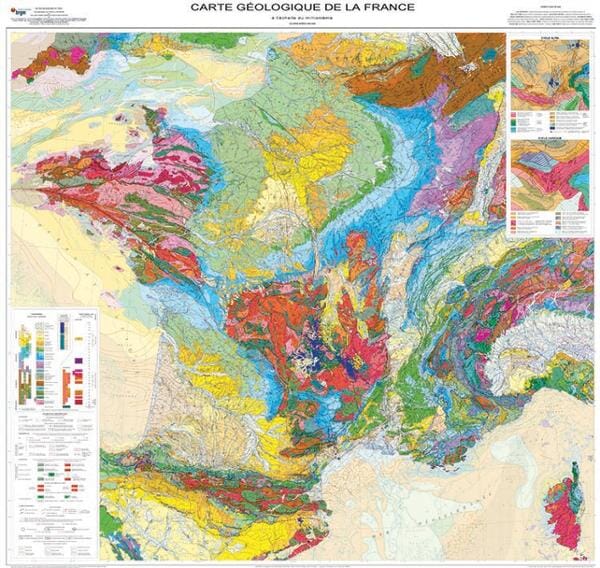 Poster plastifié - Carte géologique de la France - 118 x 120 cm | BRGM carte murale grand tube BRGM 