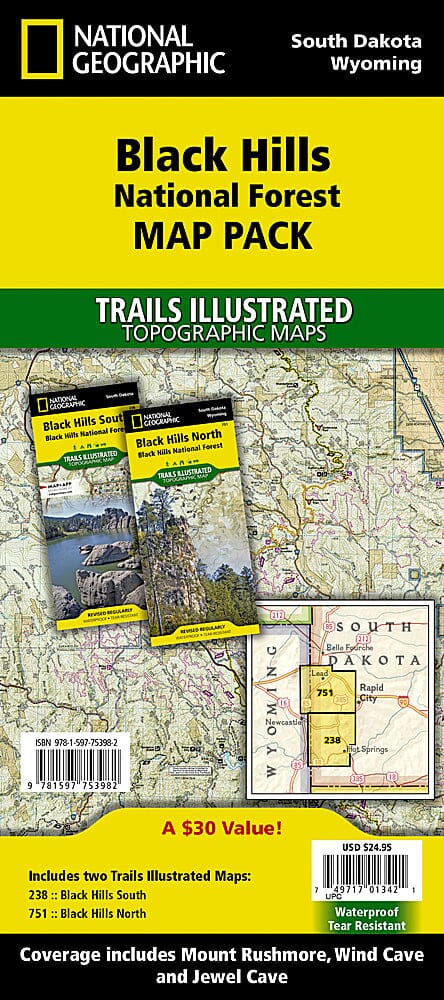 Trails Map of Black Hills National Forest, Map, # 238, 751 (Pack Bundle) | National Geographic carte pliée National Geographic