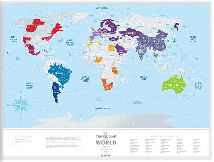Carte murale à gratter (en anglais) - Travel map of the World, édition Silver (80 x 60 cm) | 1DEA.me