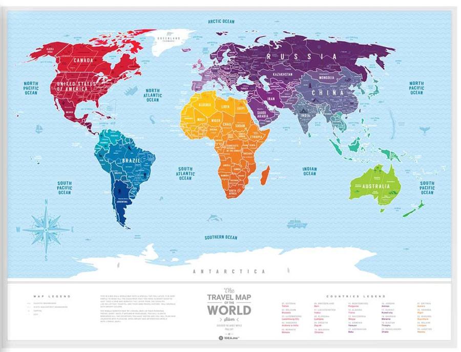 Carte murale à gratter (en anglais) - Travel map of the World, édition Silver (80 x 60 cm) | 1DEA.me
