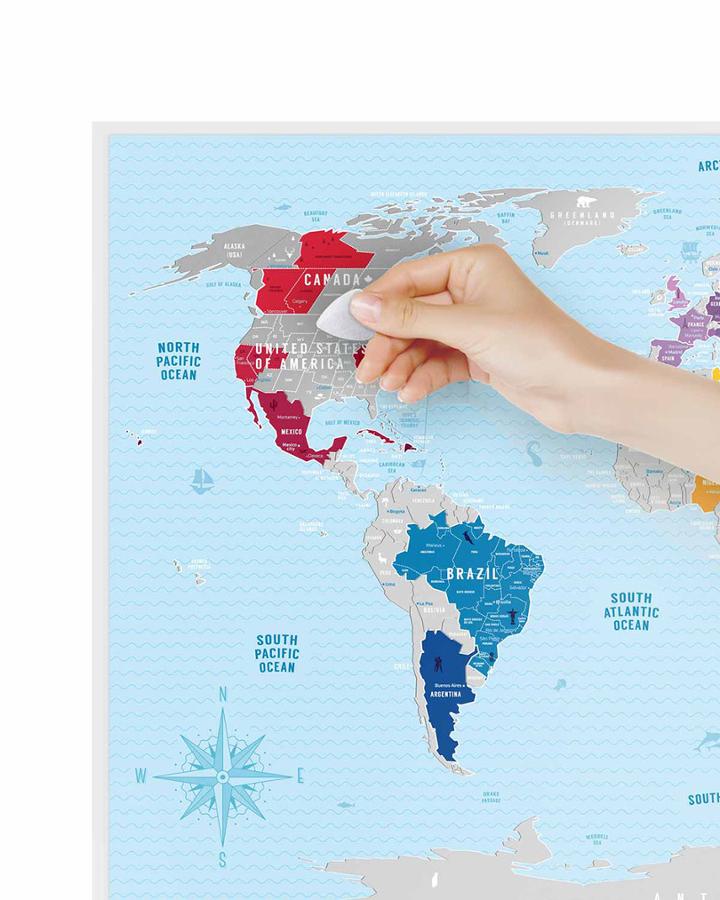 Carte murale à gratter (en anglais) - Travel map of the World, édition Silver (80 x 60 cm) | 1DEA.me