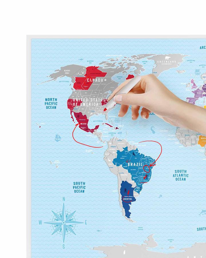 Carte murale à gratter (en anglais) - Travel map of the World, édition Silver (80 x 60 cm) | 1DEA.me
