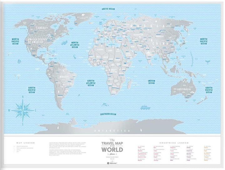 Carte murale à gratter (en anglais) - Travel map of the World, édition Silver (80 x 60 cm) | 1DEA.me