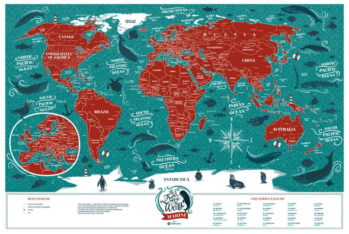 Carte murale à gratter petit format (en anglais) - Travel Map, édition Marine World (60 x 40 cm) | 1DEA.me