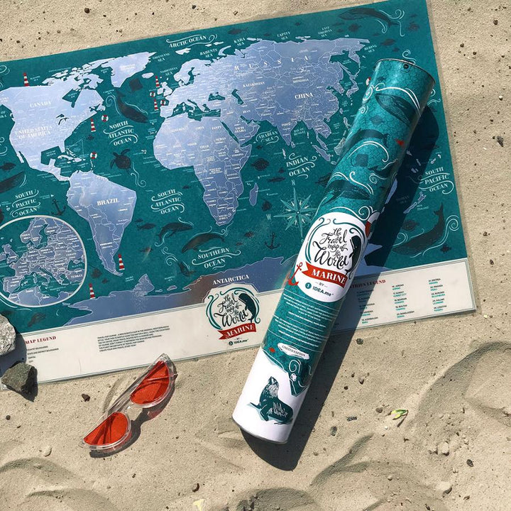 Carte murale à gratter petit format (en anglais) - Travel Map, édition Marine World (60 x 40 cm) | 1DEA.me