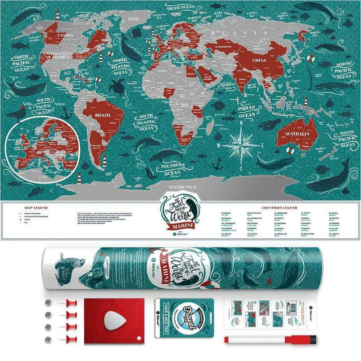Carte murale à gratter petit format (en anglais) - Travel Map, édition Marine World (60 x 40 cm) | 1DEA.me