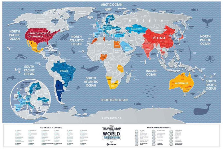 Carte murale à gratter petit format (en anglais) - The travel map of the World, édition Week-end (60 x 40 cm) | 1DEA.me