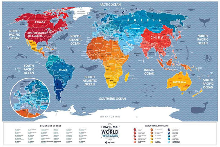 Carte murale à gratter petit format (en anglais) - The travel map of the World, édition Week-end (60 x 40 cm) | 1DEA.me