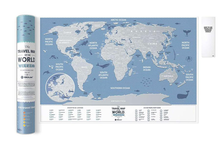 Carte murale à gratter petit format (en anglais) - The travel map of the World, édition Week-end (60 x 40 cm) | 1DEA.me
