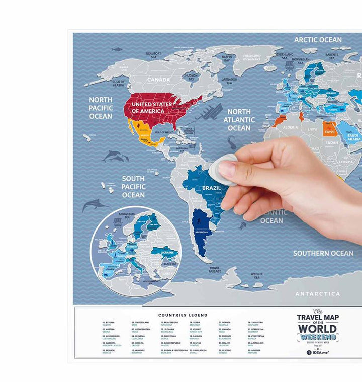 Carte murale à gratter petit format (en anglais) - The travel map of the World, édition Week-end (60 x 40 cm) | 1DEA.me