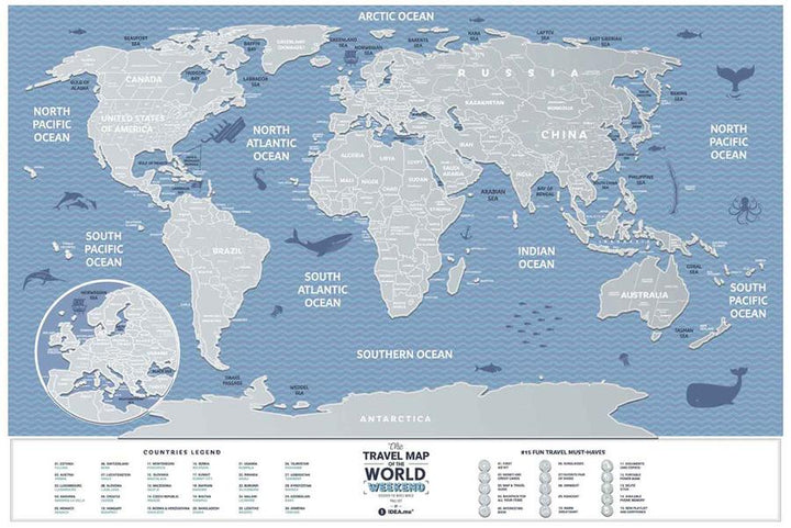 Carte murale à gratter petit format (en anglais) - The travel map of the World, édition Week-end (60 x 40 cm) | 1DEA.me