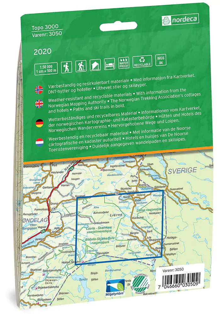 Carte de randonnée n° 3050 - Lierne (Norvège) | Nordeca - série 3000
