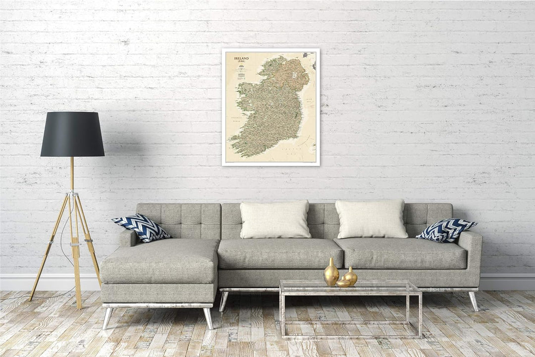 Carte murale plastifiée (en anglais) - Irlande, style antique - 76 x 92 cm | National Geographic