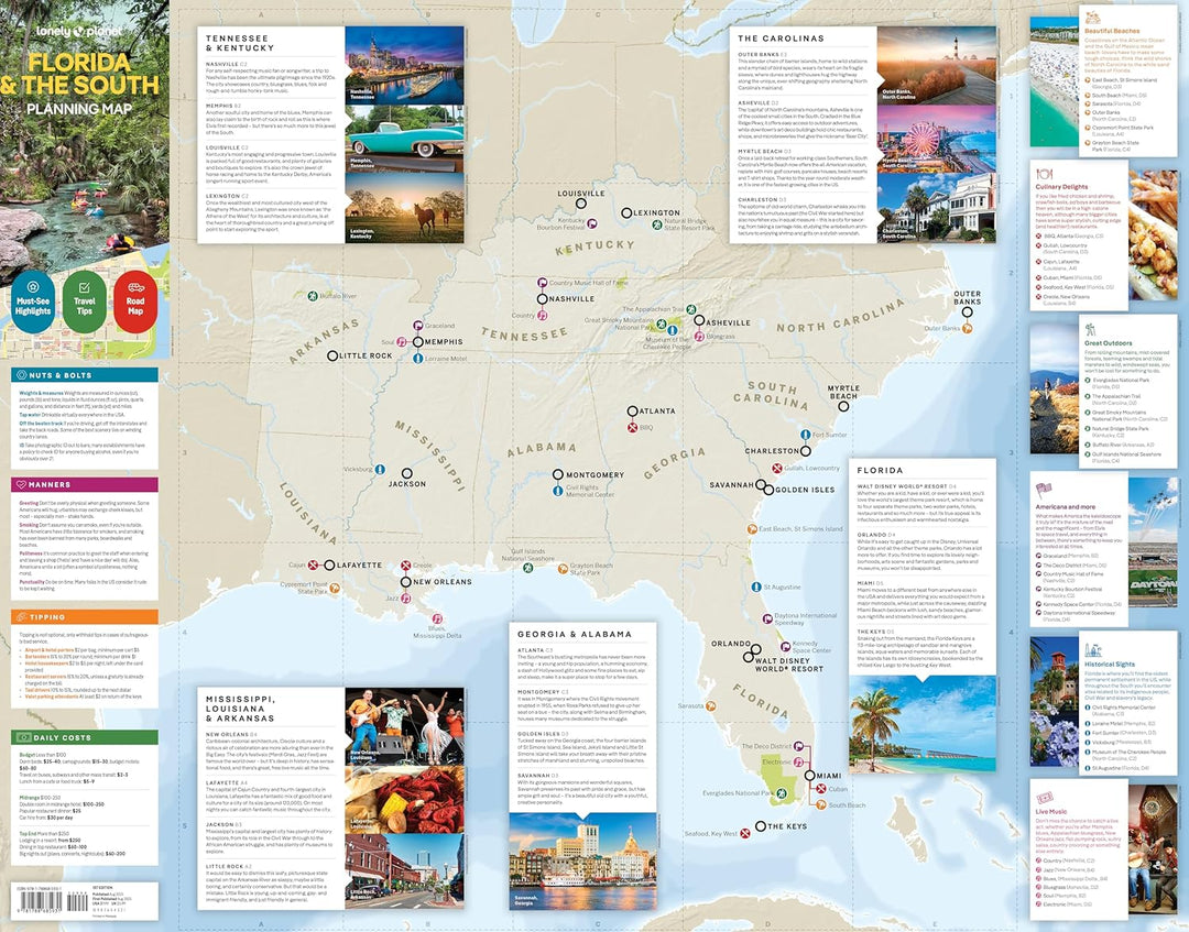 Carte de planification (en anglais) - Florida & the South | Lonely Planet
