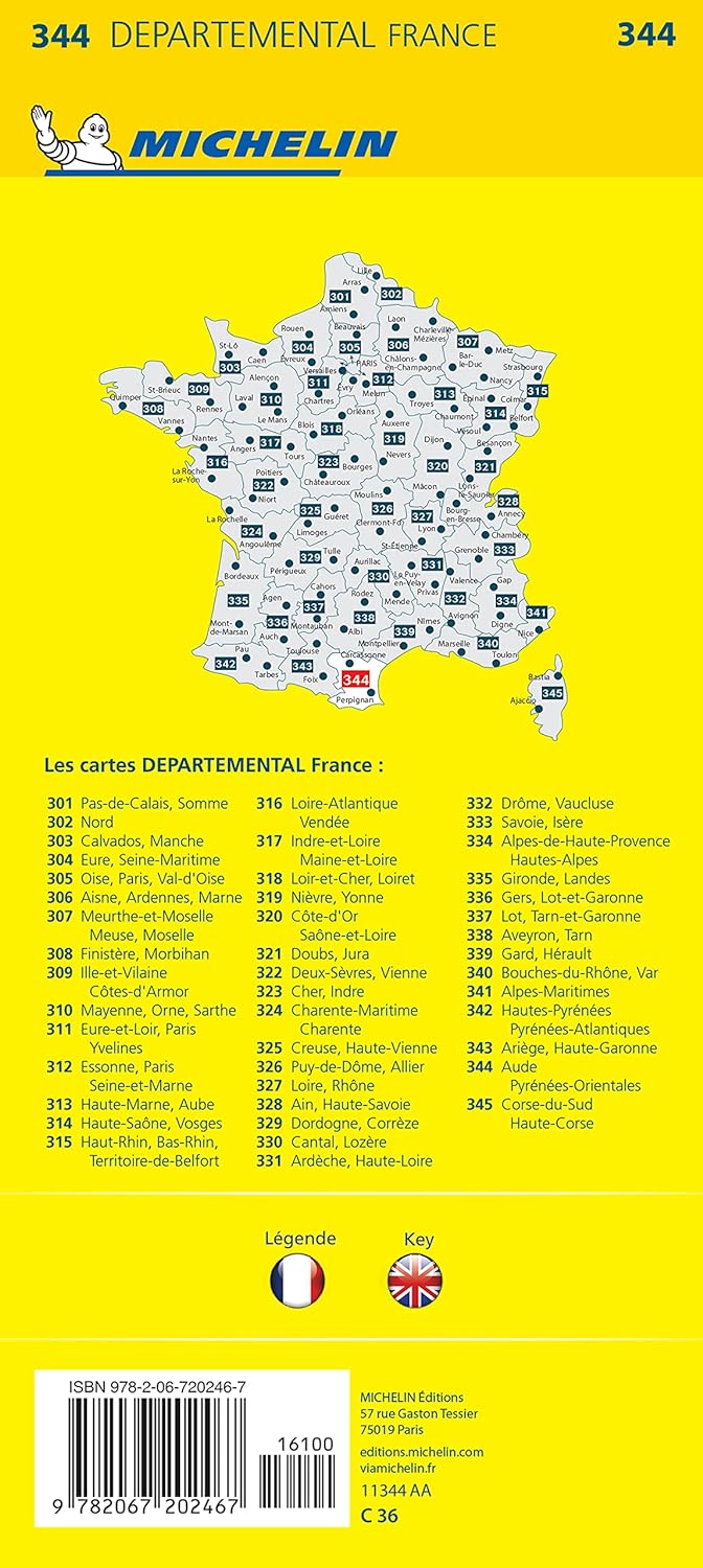 Carte départementale n° 344 - Aude & Pyrénées-Orientales | Michelin