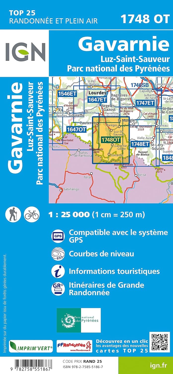Carte TOP 25 n° 1748 OT - Gavarnie & Luz St Sauveur (Pyrénées) IGN