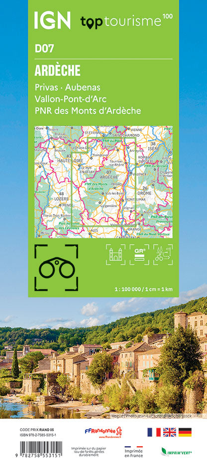 Carte touristique TOP100D07 - Ardèche | IGN