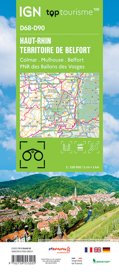 Carte touristique TOP100D68 - Haut-Rhin, Territoire de Belfort | IGN