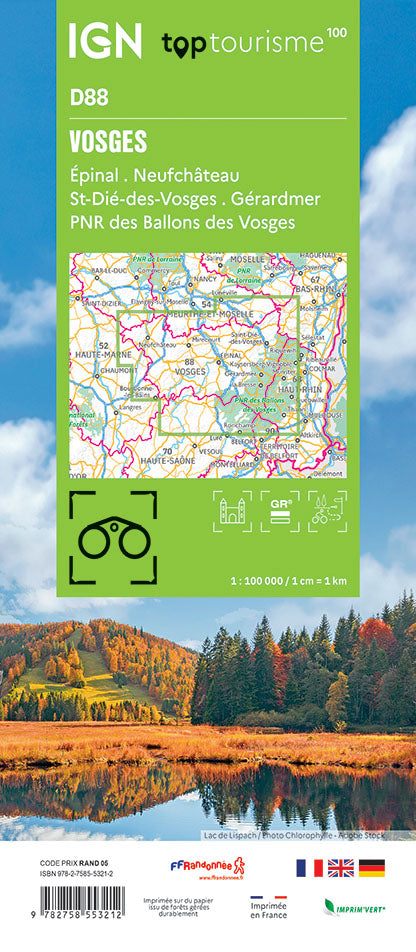 Carte touristique TOP100D88 - Vosges | IGN