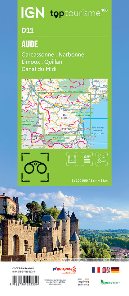 Carte touristique TOP100D11 - Aude | IGN