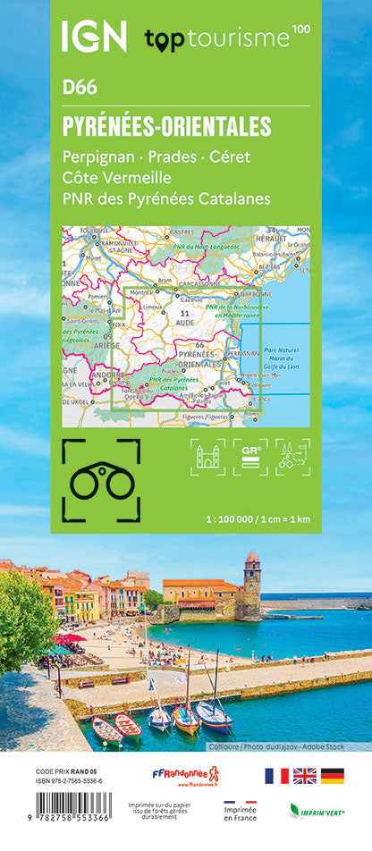 Carte touristique TOP100D66 - Pyrénées-Orientales | IGN