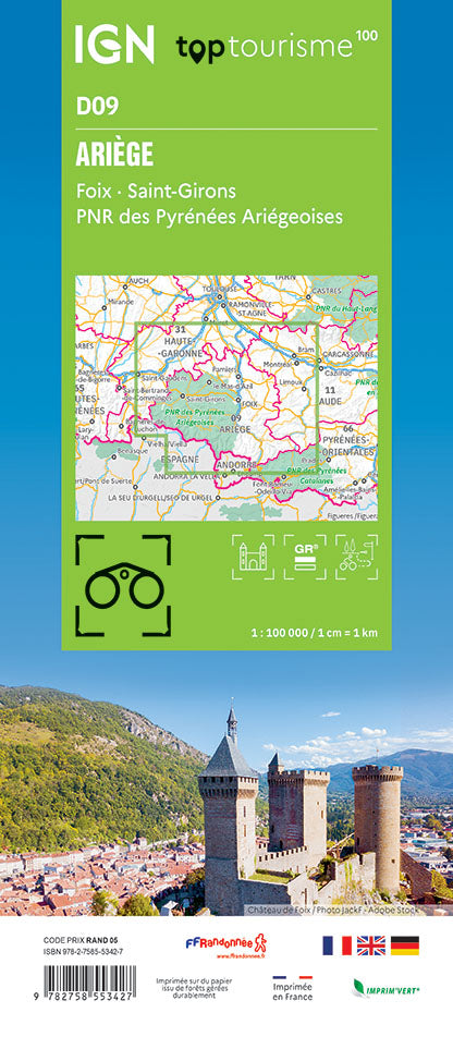 Carte touristique TOP100D09 - Ariège | IGN