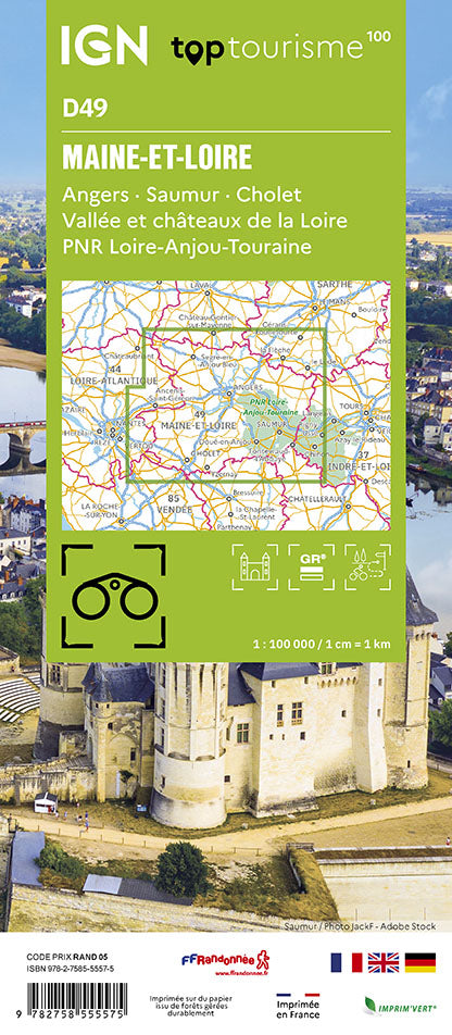 Carte touristique TOP100D49 - Maine-et-Loire | IGN