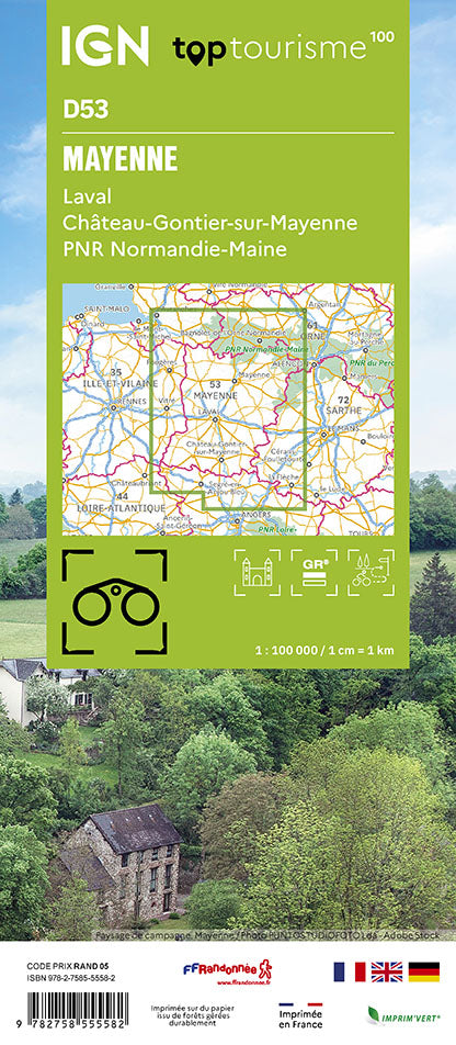 Carte touristique TOP100D53 - Mayenne | IGN