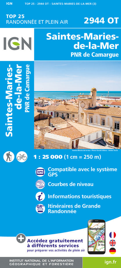 Carte TOP 25 n° 2944 OT - Saintes-Maries-de-la Mer, PNR de Camargue | IGN