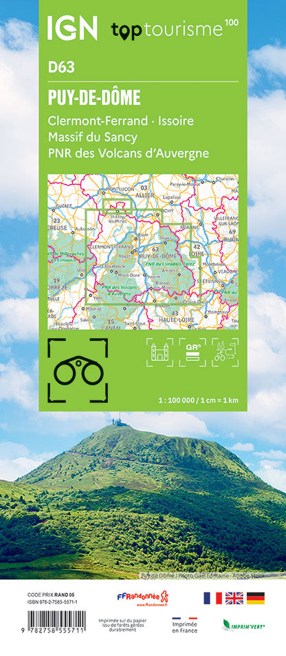 Carte touristique TOP100D63 - Puy-De-Dôme | IGN